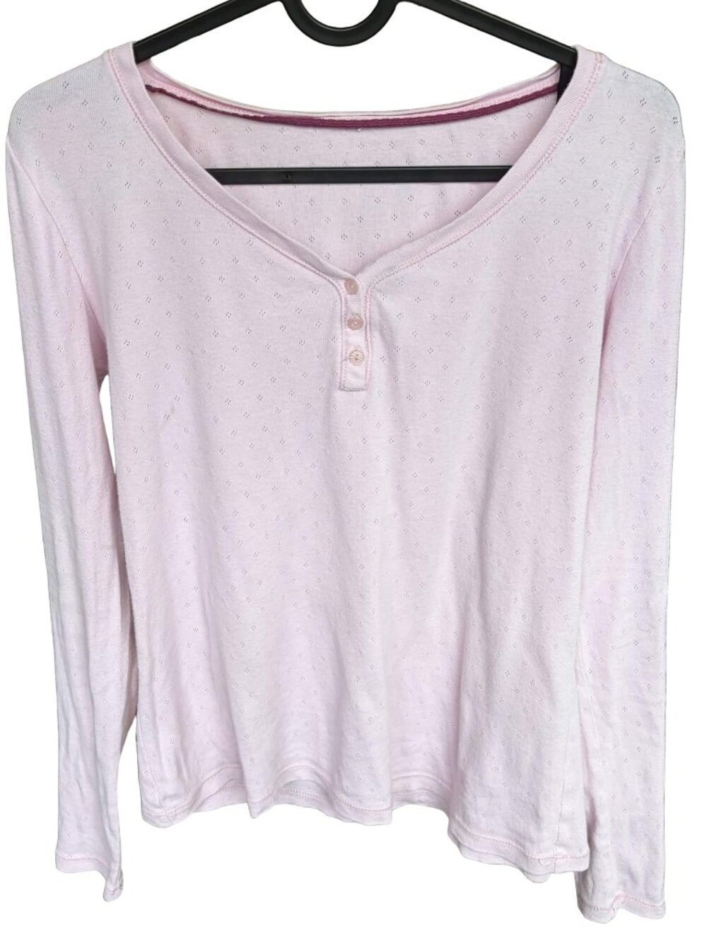Vintage Denver Hayes Pink Pointelle Henley Top Size Small Y2K Bella Swan
